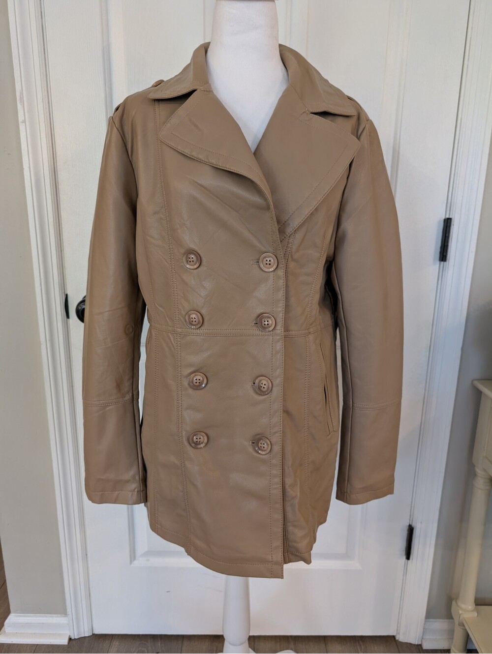 Coalition LA Double-Breasted Khaki Vegan Leather Blazer Coat Women's XL NWT